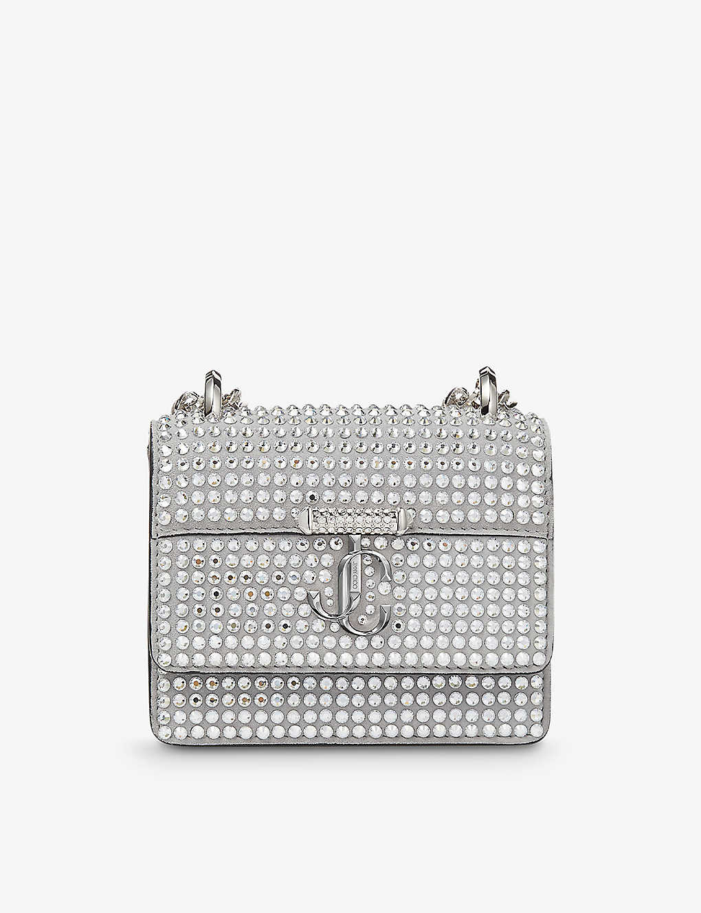 Jimmy Choo Mircro Avenue Crystal-embellished And Suede Shoulder Bag In Silver/silver