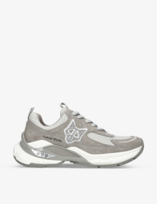 NAKED WOLFE - Super Grey suede and mesh low-top trainers