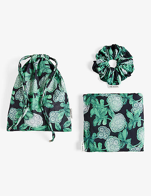 TED BAKER: Ednarr beach hydrangea-print cotton sarong and scrunchy set