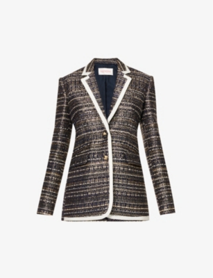 Valentino Tweed Party Single-breasted Blazer In Navy/gold/avorio