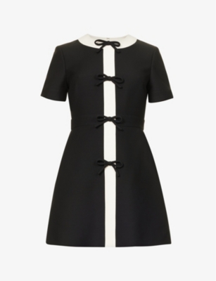 Valentino Bow-embellished Wool-silk Blend Minidress In Nero/avorio