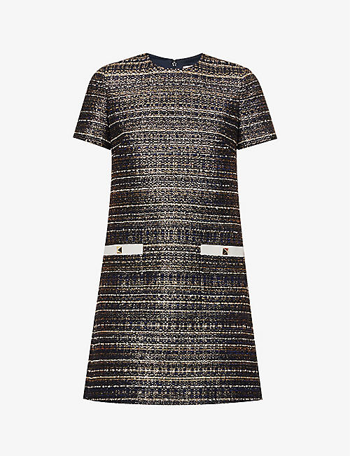 VALENTINO: Metallic-weave round-neck regular-fit woven mini dress