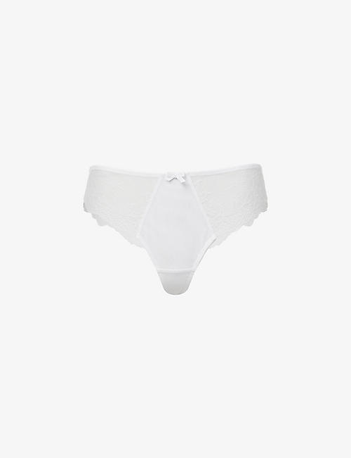 PANACHE: Ana high-rise floral-embroidered stretch-lace thong