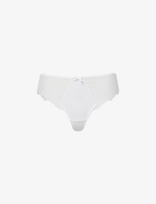 Panache Womens White Ana High-rise Floral-embroidered Stretch-lace Thong