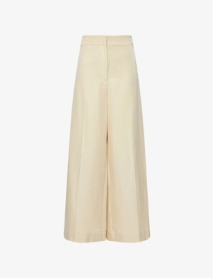 JOSEPH JOSEPH WOMENS ALABASTER THURLOW WIDE-LEG MID-RISE SILK AND COTTON-BLEND TROUSERS,67865339