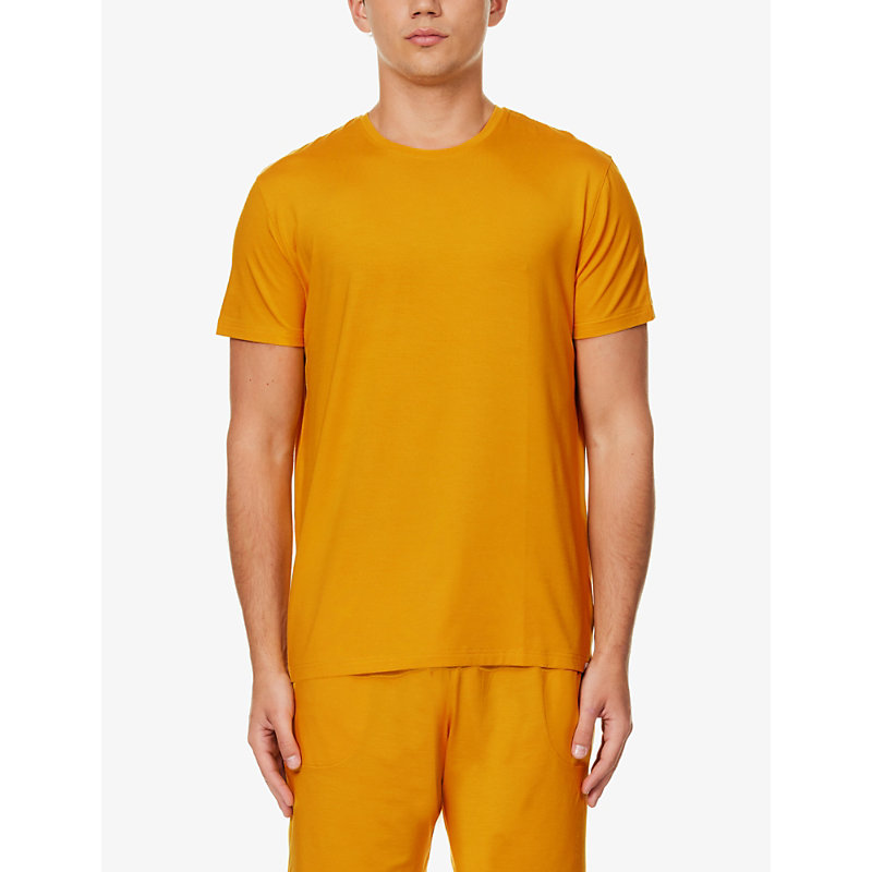 Shop Derek Rose Men's Yellow Basel Relaxed-fit Stretch-modal T-shirt