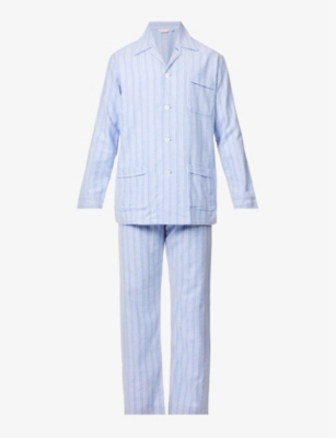 DEREK ROSE DEREK ROSE MEN'S BLUE ARRAN STRIPED COTTON PYJAMA SET,67872429