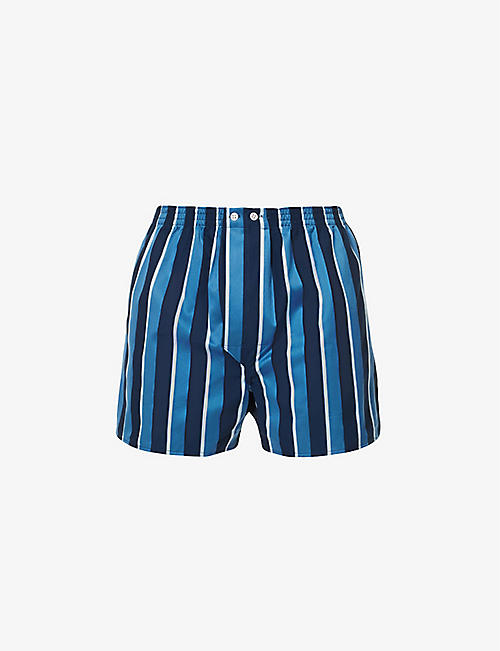 DEREK ROSE: Royal 220 stripe-pattern cotton-poplin boxer shorts