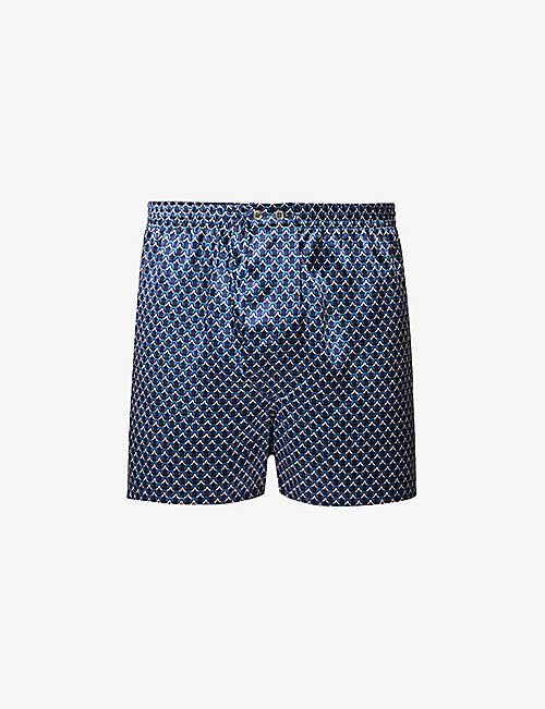 DEREK ROSE: Brindisi geometric-print relaxed-fit silk boxers