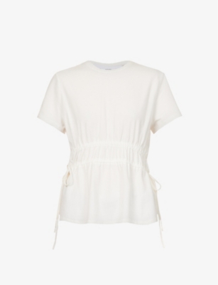 Proenza Schouler White Label Womens Off White Ruched Side-tie Stretch-cotton T-shirt