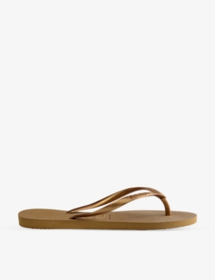 Shop Havaianas Womens Bronze Slim Metallic Rubber Flip-flops In Tan