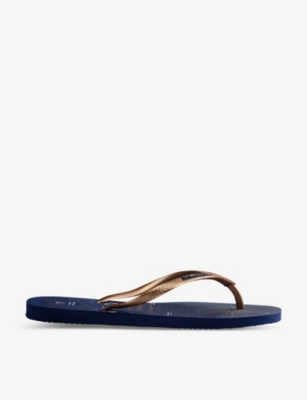 Havaianas Slim Nautical Metallic Rubber Flip-flops In Navy Blue/rose Gold