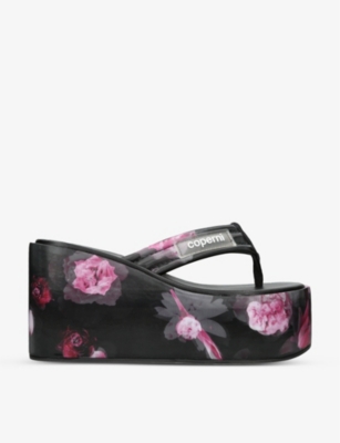 COPERNI COPERNI WOMENS BLK/OTHER FLORAL-PRINT WOVEN WEDGE SANDALS,67890201