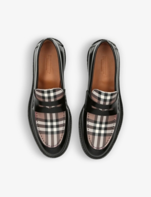 Shop Burberry Men's Blk/other Croftwood Check-pattern Leather Loafers