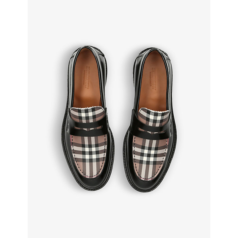 Shop Burberry Croftwood Check-pattern Leather Loafers In Blk/other