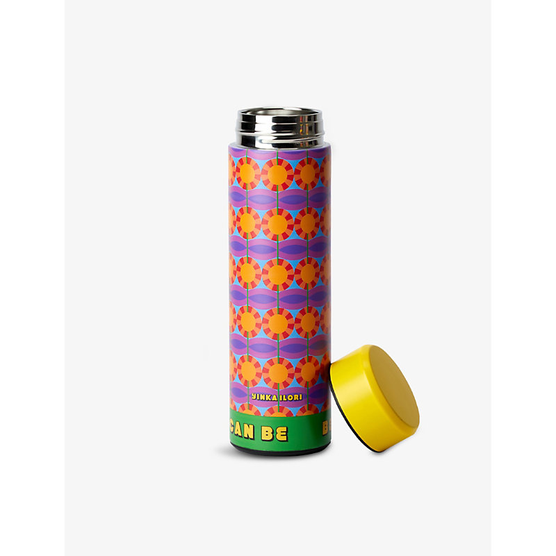 Shop Yinka Ilori Womens Multi-coloured Ere Graphic-pattern Logo-print Stainless-steel Water Bottle 450ml In Orun