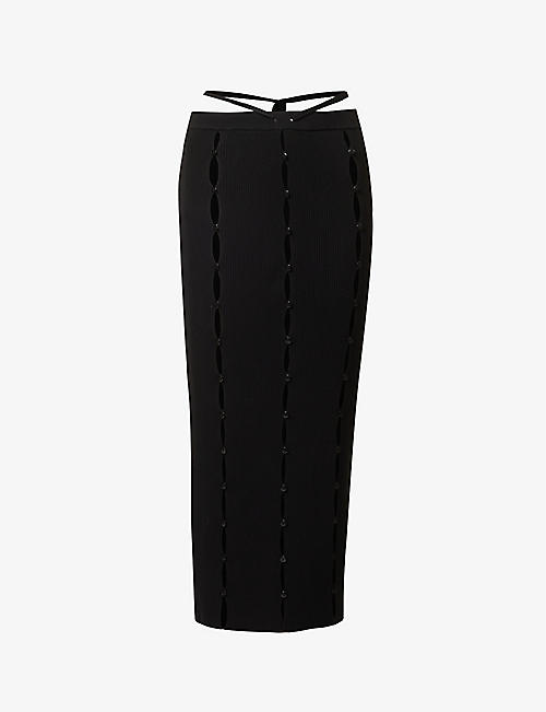 ESTER MANAS: Button mid-rise cotton-blend knitted maxi skirt