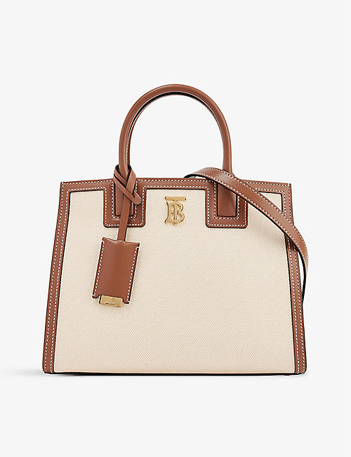 BURBERRY: Frances mini cotton and leather top-handle bag