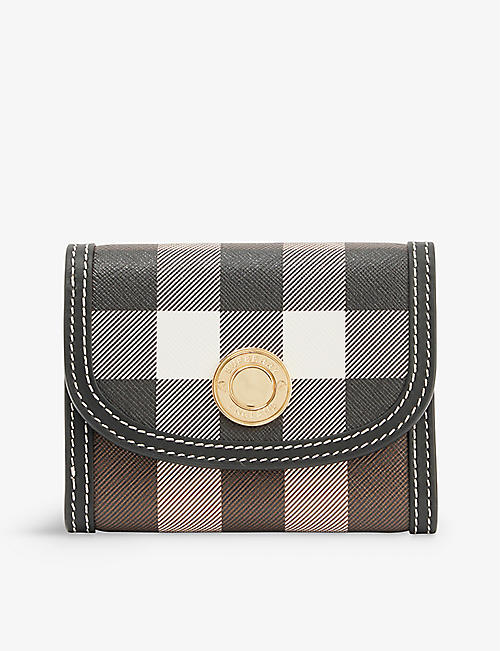 BURBERRY: Lancaster check-print woven and leather wallet
