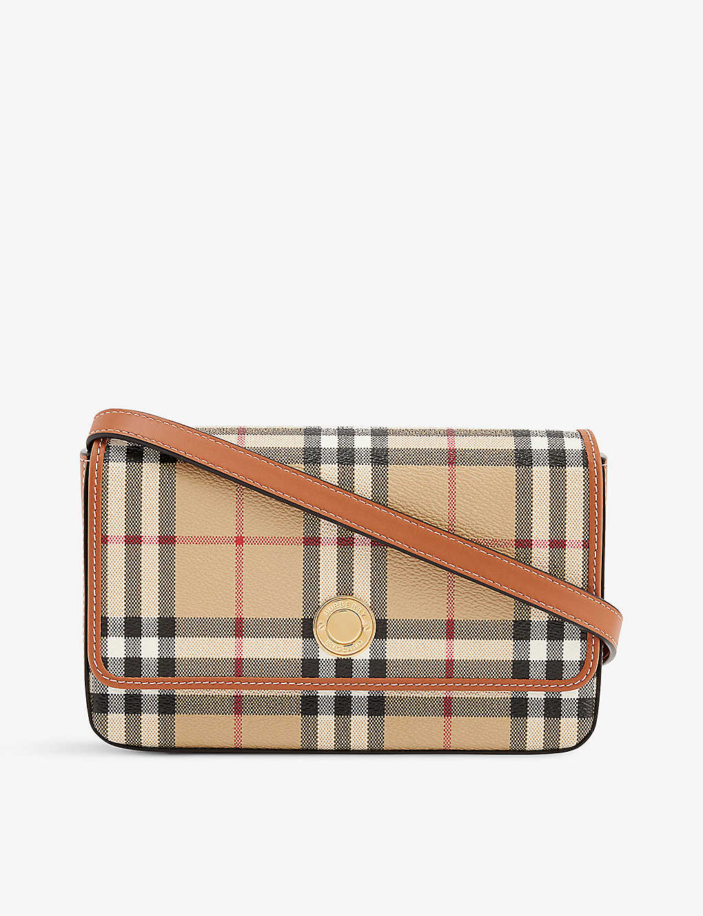 Shop Burberry Hampshire Check-print Woven And Leather Shoulder Bag In Archive Beige