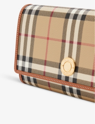 Shop Burberry Women's Archive Beige Hannah Check-print Woven And Leather Wallet-on-chain