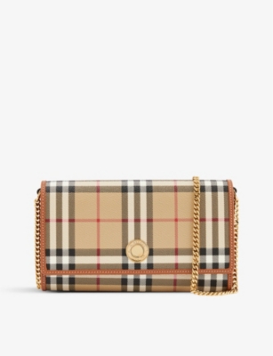 Burberry Womens Archive Beige Hannah Check-print Woven And Leather Wallet-on-chain