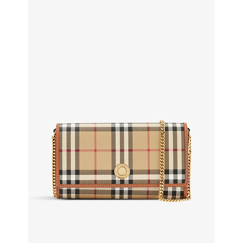 Burberry Womens Archive Beige Hannah Check-print Woven And Leather Wallet-on-chain