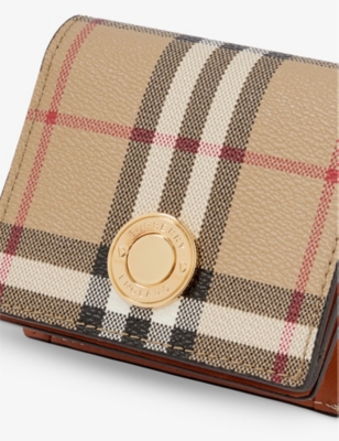 Shop Burberry Women's Archive Beige Check-print Woven And Leather Wallet