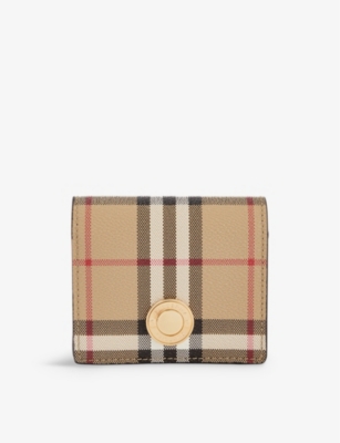 BURBERRY: Check-print woven and leather wallet