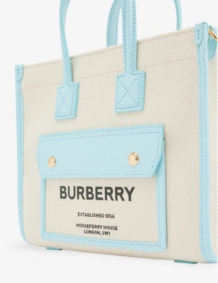 Blue Freya mini canvas and leather tote bag