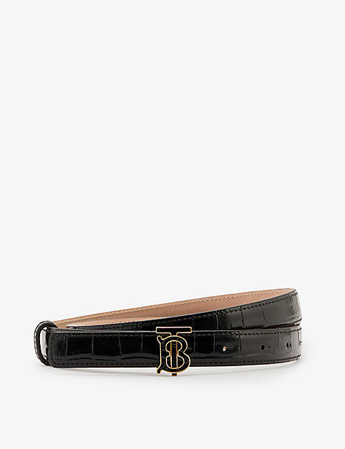 BURBERRY: Branded-buckle croc-embossed leather belt