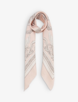 Statue Print Silk Skinny Scarf in Alabaster Pink