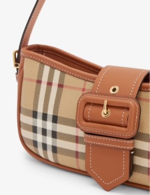 Burberry Canvas Sling Shoulder Bag With Checkered Pattern In Brown