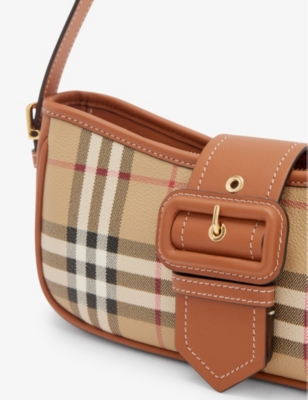 Shop Burberry Check-print Faux-leather Shoulder Bag In Vntg Chk/briar Brown