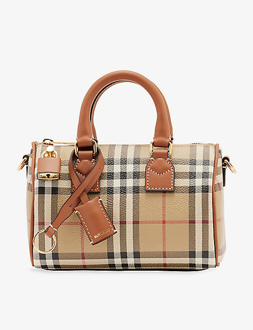 BURBERRY: Checked mini faux-leather bowling bag