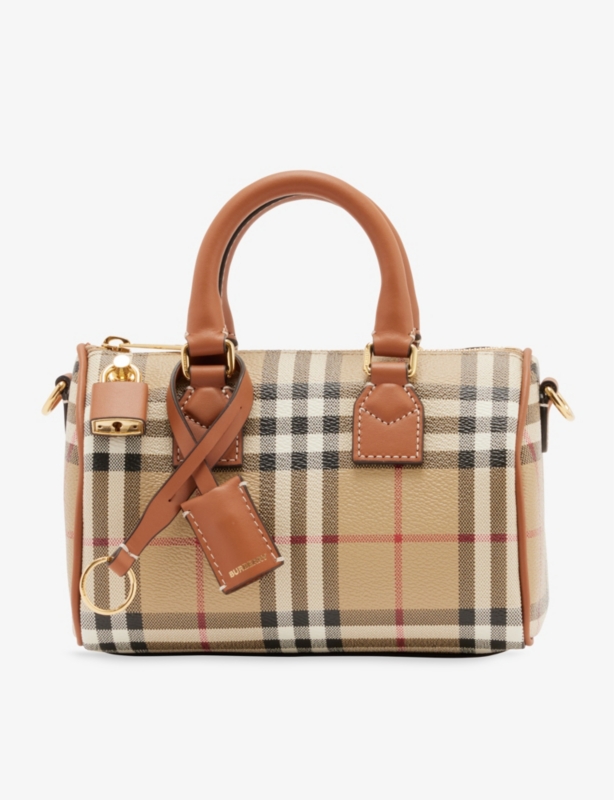 Checked mini faux-leather bowling bag