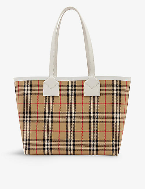 BURBERRY: London check-print faux-leather tote bag