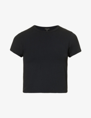 Rag & Bone Luca Cropped Ribbed Stretch-woven T-shirt In Black
