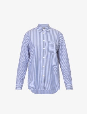 Rag & Bone Mismatching Pocket Striped Cotton Shirt In Blue Stripe