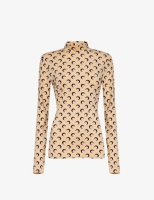 Marine Serre Women's Ta10 Moon-print Mock-neck Recycled-polyamide-blend Top In Ta10