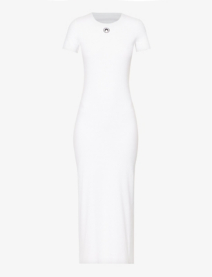 Marine Serre Womens Wh10 Brand-print Short-sleeve Stretch-organic Cotton Maxi Dress