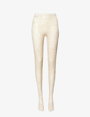 Marine Serre Monogram-print High-rise Recycled-polyamide Blend Tights In  White