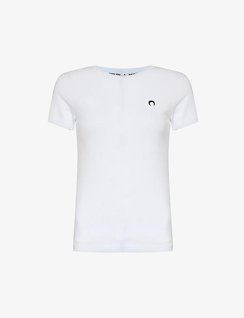 MARINE SERRE: Embroidered-moon organic-cotton jersey T-shirt