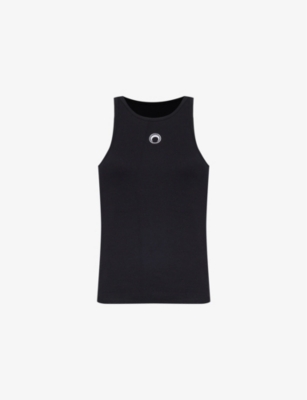 Marine Serre Embroidered-moon Stretch-cotton Tank Top In Black