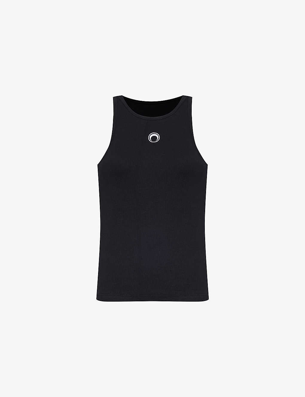 Marine Serre Embroidered-moon Stretch-cotton Tank Top In Black