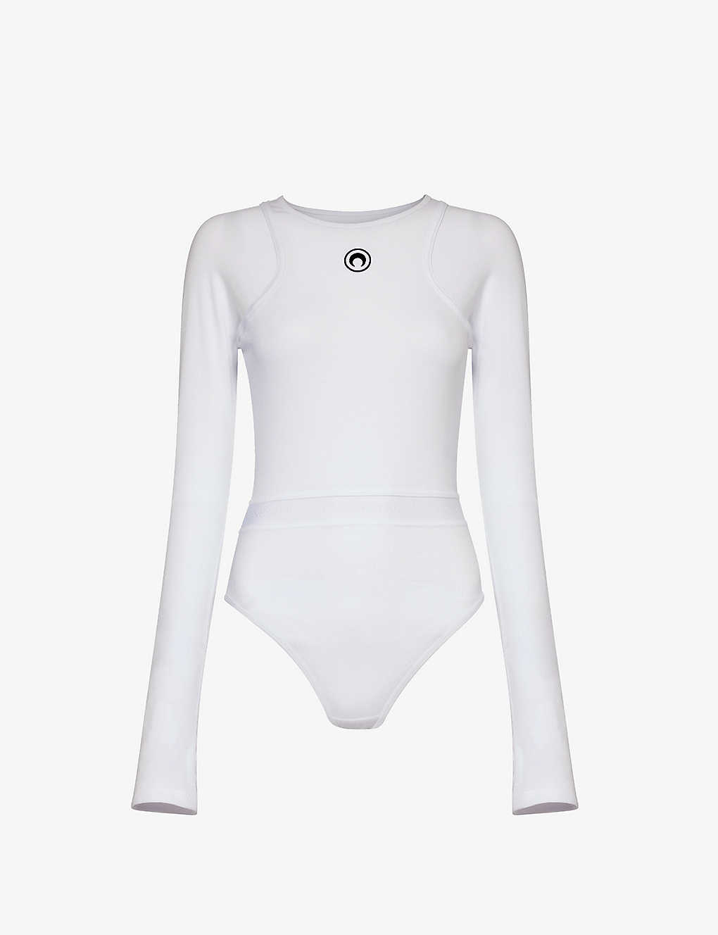 Marine Serre Crescent Moon-embroidered Cotton Bodysuit In Wh10