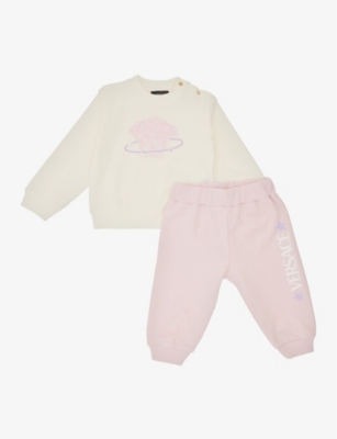 VERSACE VERSACE WHITE+BABY PINK MEDUSA-PRINT BRANDED STRETCH-COTTON TRACKSUIT 6-18 MONTHS,67906346