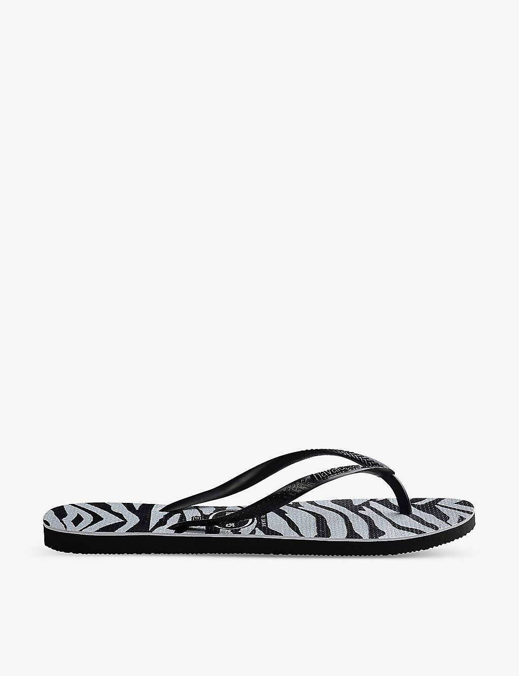 Havaianas Womens Black Slim Zebra-print Rubber Flip-flops