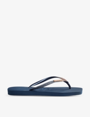 HAVAIANAS HAVAIANAS WOMEN'S INDIGO BLUE GLITTER SQUARE-TOE RUBBER FLIP-FLOPS,67909170