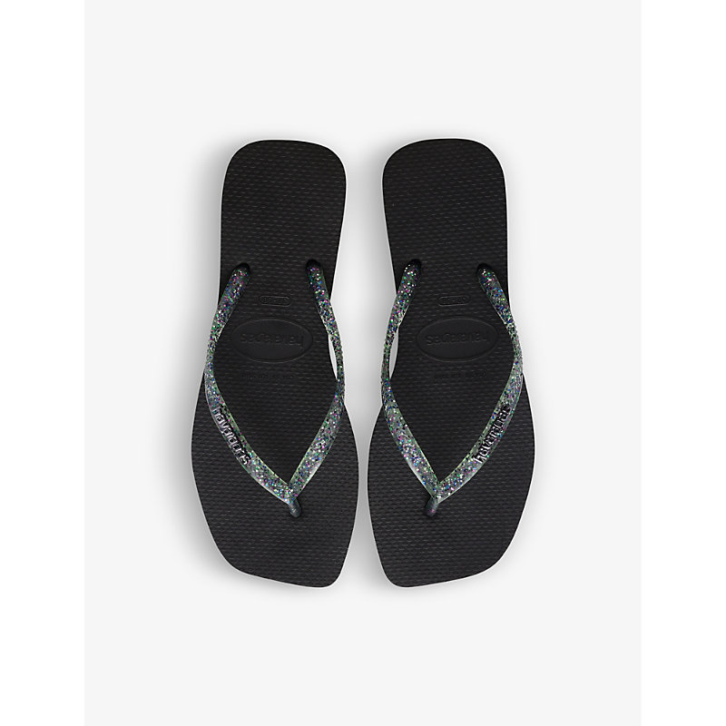 Shop Havaianas Women's Black Glitter Square-toe Rubber Flip-flops